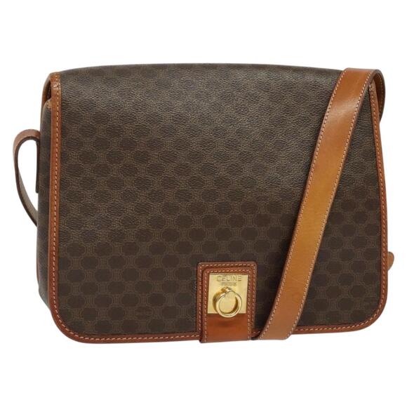 CELINE Macadam Canvas Shoulder Bag Pvc Leather Brown Gold - Picture 1 of 12